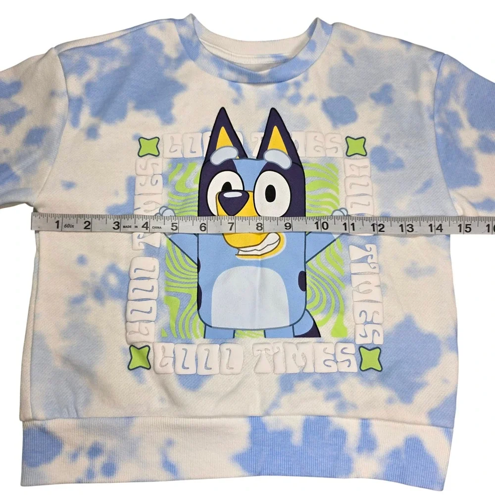 Bluey Bingo Kids Tie Dye Sweatshirt and Shorts 2 Piece Set Blue White Graphic 4T